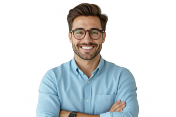 Smiling man with glasses isolated on transparent background