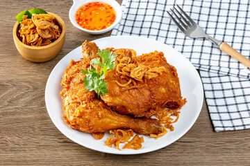Crispy fried chicken with deep fried shallot (Hat Yai fried chicken), Thai food style