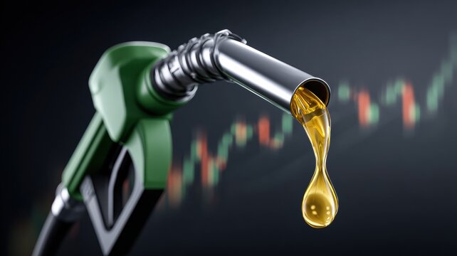 Energy stock gas trading. Fuel nozzle pouring oil over a stock market chart backdrop. - Powered by Adobe