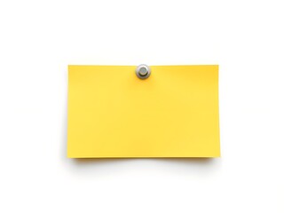 yellow rectangular and  big post-it note isolated on a white background with a silver pin on it, 