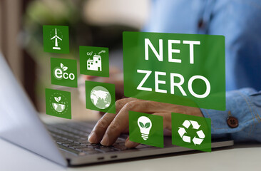 Net zero carbon emission with clean energy, co2 reduction, recycling, sustainability strategy,...