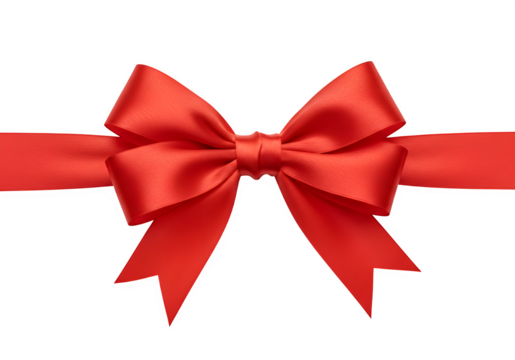 Red bow with gift ribbon isolated on white or transparent background. PNG