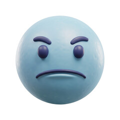 Fototapeta premium Upset Emoji 3d Render Spherical Character Isolated Transparent Background
