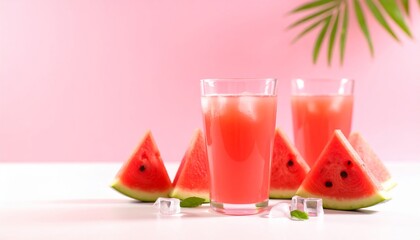 Watermelon Juice in Glass with Slices Beside