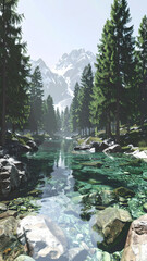 Wallpaper of Crystal Clear Stream In Alpine Forest