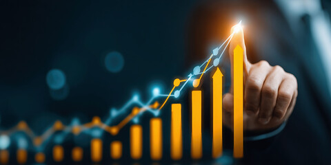 Business graph with percentage, special offer of shopping department store discount and tax concept, adjusting interest rates, raising interest rates to fight inflation, returns on investments.