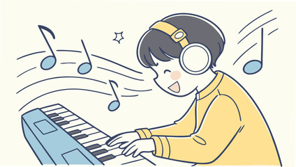 Cartoon vector illustration of a fun-loving girl playing piano