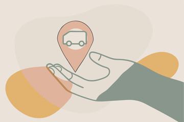 Hand Holding Location Pin Representing Contemporary Art