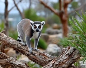 Fototapeta premium Ring-tailed lemur on a log (1)