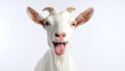 Funny White Goat with Tongue Out A Hilarious Farm Animal Portrait