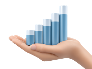 Hand holding bar chart, visualizing growth, progress, and success in business performance financial achievement