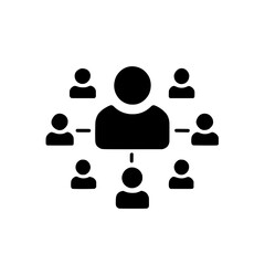 Flat icon showing a central figure with group members on both sides representing a meeting or team structure