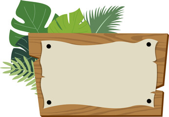 Wood And Paper Board With Tropical Leaves