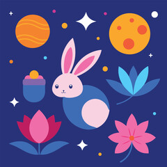 Mid Autumn Festival Design In Trendy Modern Graphic Style