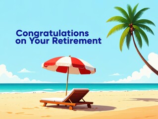 Congratulations on your retirement message on a tropical beach with palm tree