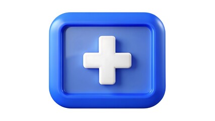 Fototapeta premium A vibrant 3d rendering of a white plus sign centered within a rounded square blue background for visual design elements.