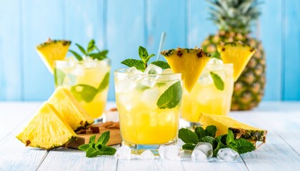 Pineapple Mojito with Ice and Mint Garnish