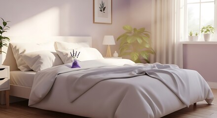Serene Bedroom Design Lavender Diffuser and Sunlight