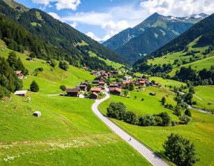 Scenic Swiss Village Nestled In Green Valley