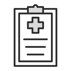 Fototapeta premium line icon of a medical clipboard or report, featuring a central cross symbol symbolizing medical records, patient history, health documents, diagnosis, prescription, hospital