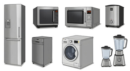 Fototapeta premium Home appliances and electronic devices isolated on white background