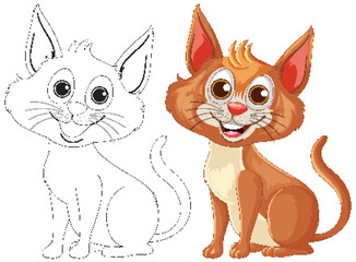 Playful Cartoon Cat with Outline Sketch