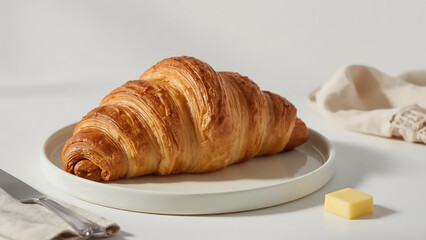 Artisanal Croissant with Butter for Breakfast