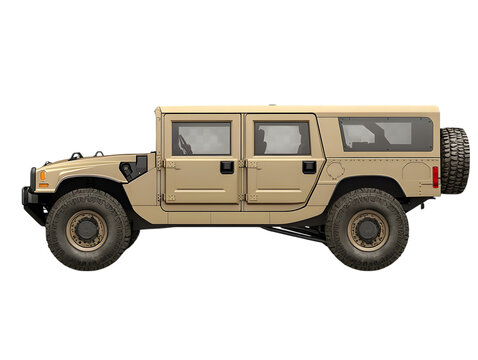 Tan humvee military vehicle side profile isolated on transparent background