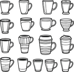 Coffee Mugs Collection Doodle Line Art Vector Art,