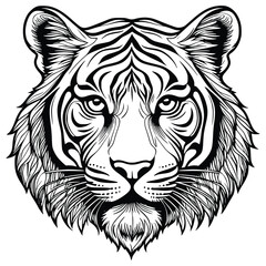 Tiger Face Vector Doodle Line Art Black And White,