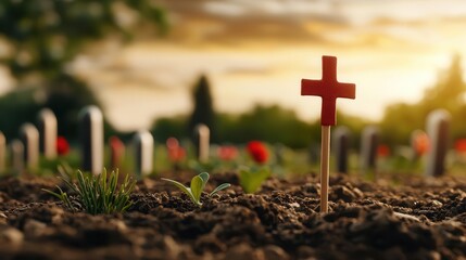 Field of small flags in a cemetery, symbolizing remembrance on Veterans Day