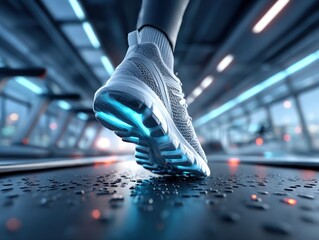 Runner's foot on treadmill