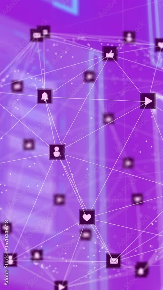 Poster animation of network of connenctions and data processing on interface