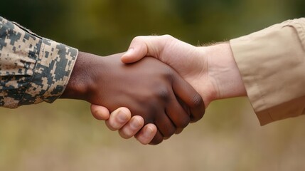 Veterans shaking hands with young people, intergenerational respect and honor