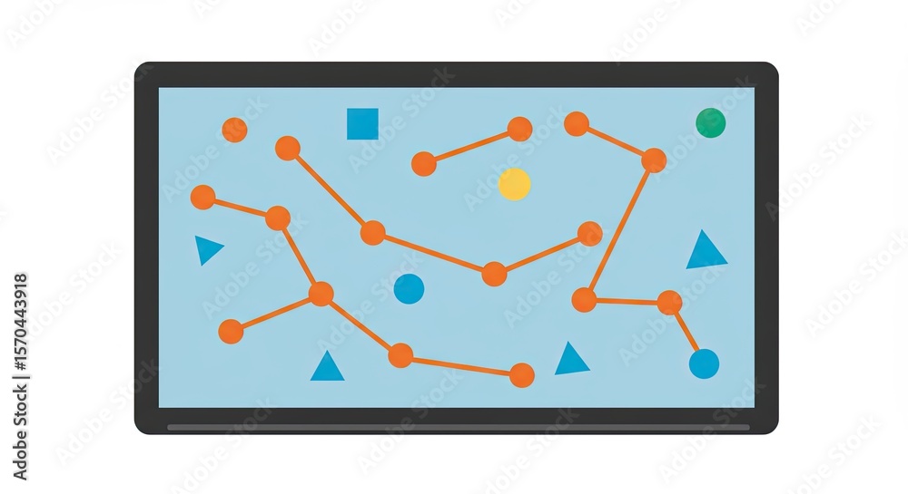 Fototapete Abstract network visualization on a digital screen with geometric shapes