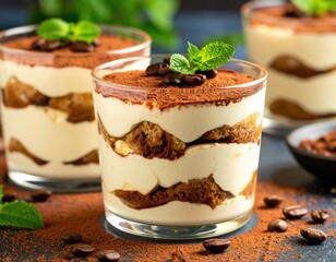 Layered Tiramisu Dessert In Glass Cups