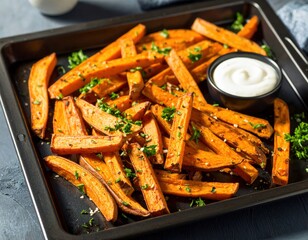 Crispy Baked Sweet Potato Fries with Creamy Sauce