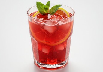 Refreshing red berry drink with lemon slice and mint garnish