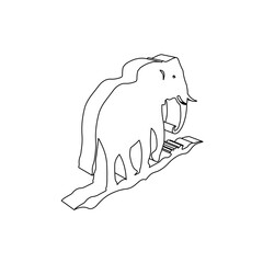 The outline of a large wild elephant symbol is made with black lines. 3D view of the object in perspective. Vector illustration on white background