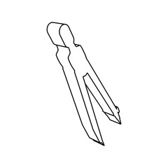 The outline of a large compass divider is made with black lines. 3D view of the object in perspective. Vector illustration on white background