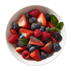 Obraz premium Healthy berry fruit salad with chia seeds and mint leaves isolated on transparent background