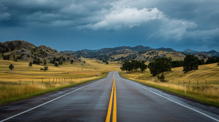 Empty Road Leading to Black Hills - Sturgis Motorcycle Rally - Sturgis, SD Landscape Mood 