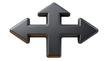 Obraz premium A sleek glossy crosshair directional symbol with three arrows indicates choices and directions on a plain white background for design