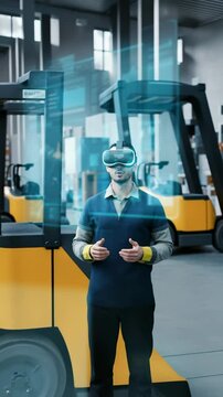 Digitale Fabrikarbeiter mit AR-Brille steuern Produktionsprozesse per Hologramm. K&uuml;nstliche Intelligenz KI