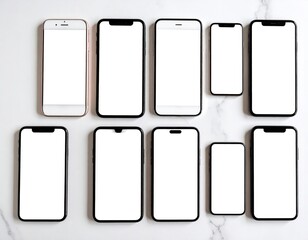 Various Mobile Phones On Marble Background