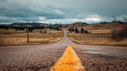 Empty Road Leading to Black Hills - Sturgis Motorcycle Rally - Sturgis, SD Landscape Mood 