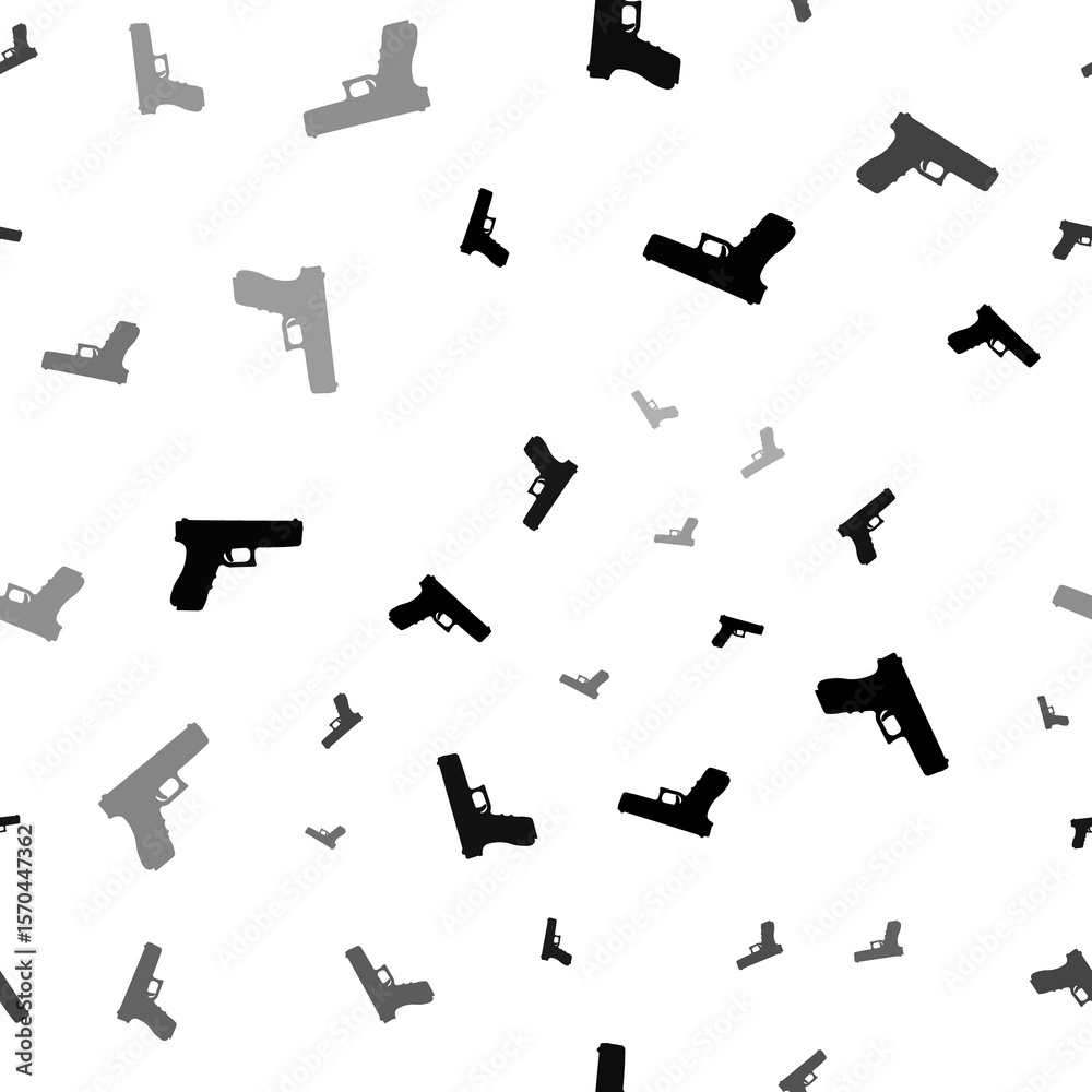 Aufkleber Seamless vector pattern with gun symbols, creating a creative monochrome background with rotated elements. Illustration on transparent background