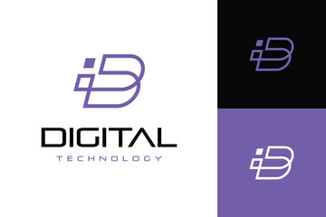 Creative vector logo featuring abstract D geometric line shape for technology, energy, digital services, startup, software, or fintech brands