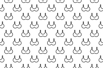 Seamless pattern completely filled with outlines of bra symbols. Elements are evenly spaced. Illustration on transparent background