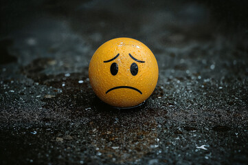 Melancholy emoji reflecting on a slippery floor